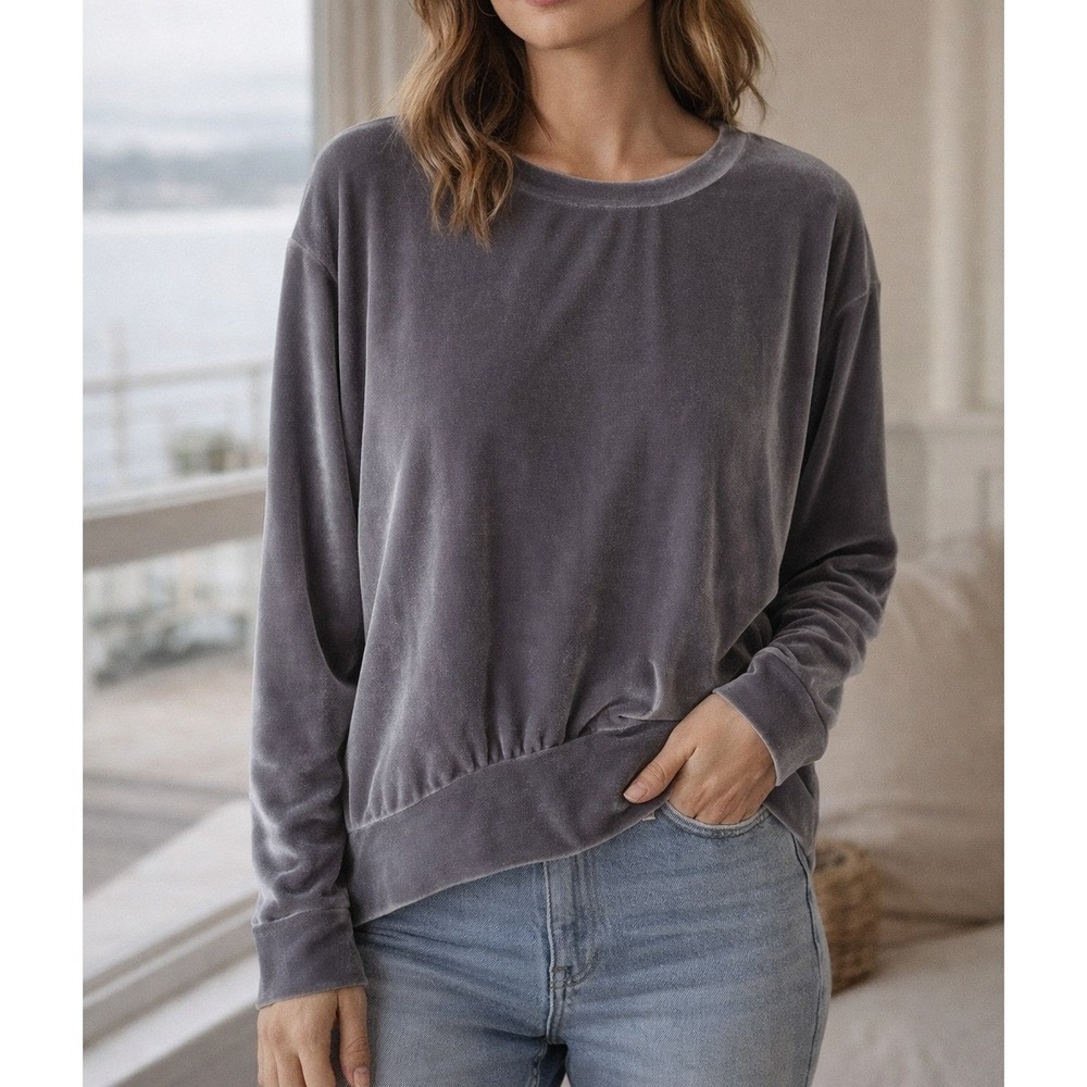 Ten Sixty Sherman Grey Velvet Long Sleeve Crew Neck Pullover Top Womens Small